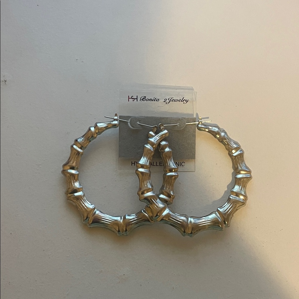 Silver Bamboo Hoop Earrings